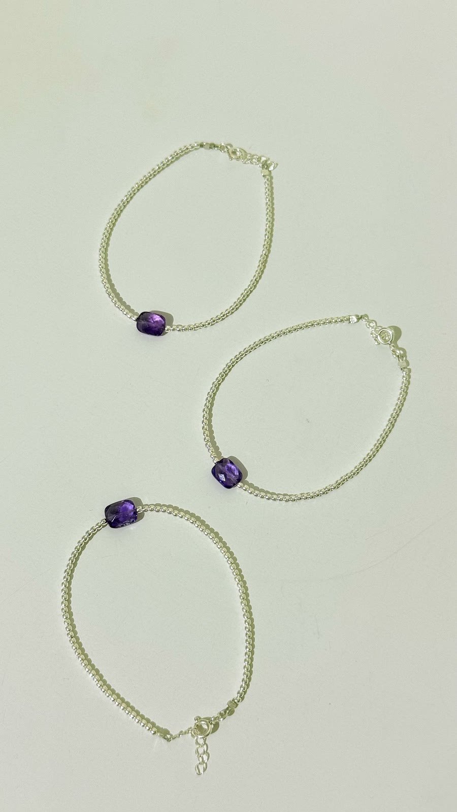 Amethyst Silver Bead Bracelet