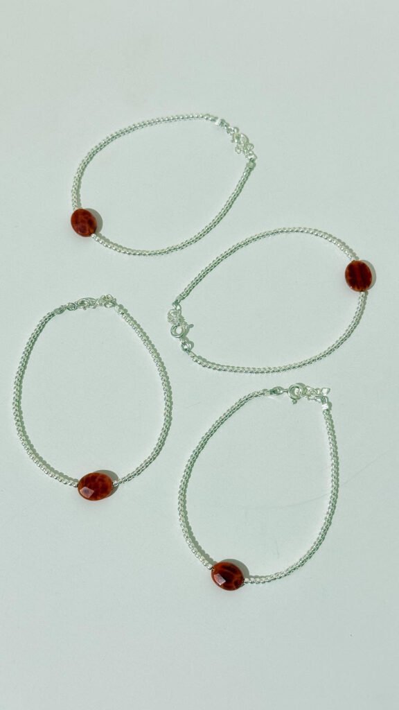 Fire Agate Silver Bead Bracelet