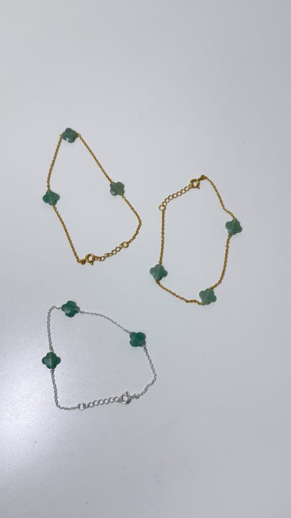 Green Adventurine Flower Bracelet, Silver