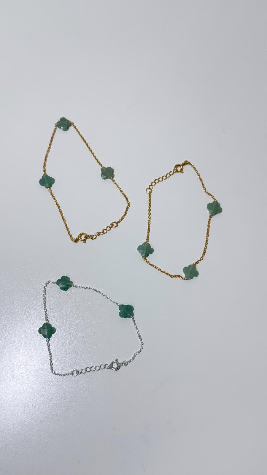 Green Adventurine Flower Bracelet, Silver