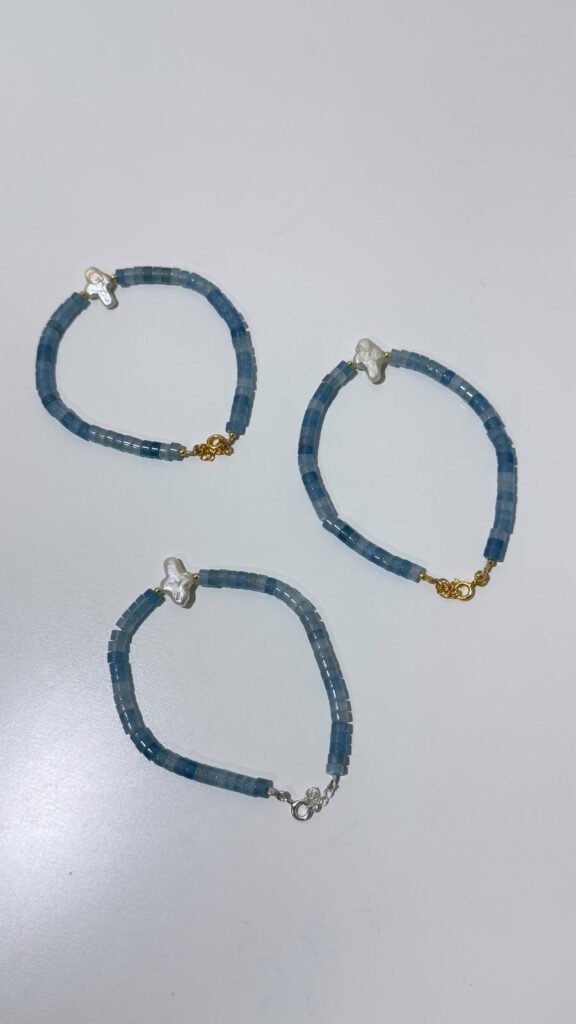 Aquamarine Cross Pearl Bracelet
