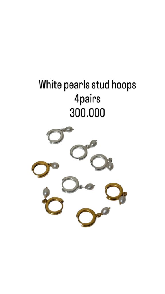 White Pearls Stud Hoops