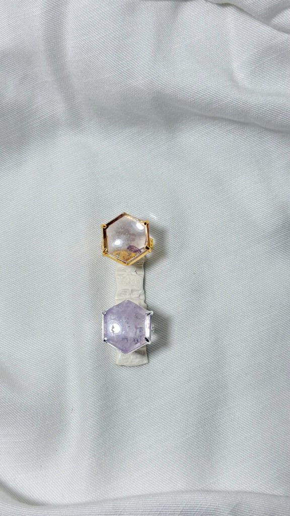 Hexagon Amethyst Hammer Ring, Silver