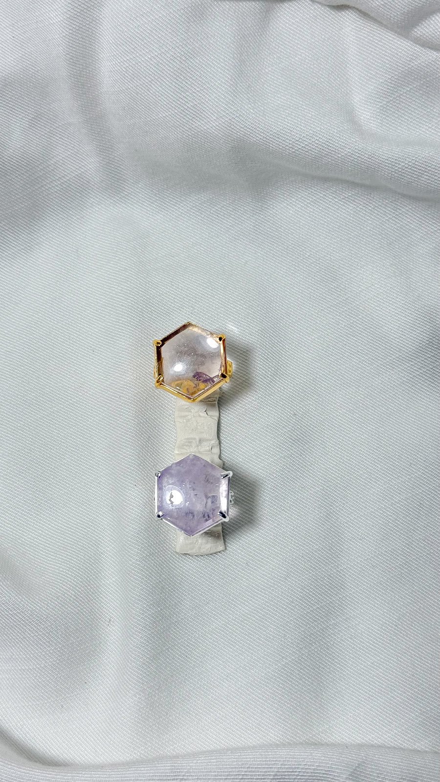 Hexagon Amethyst Hammer Ring, Silver