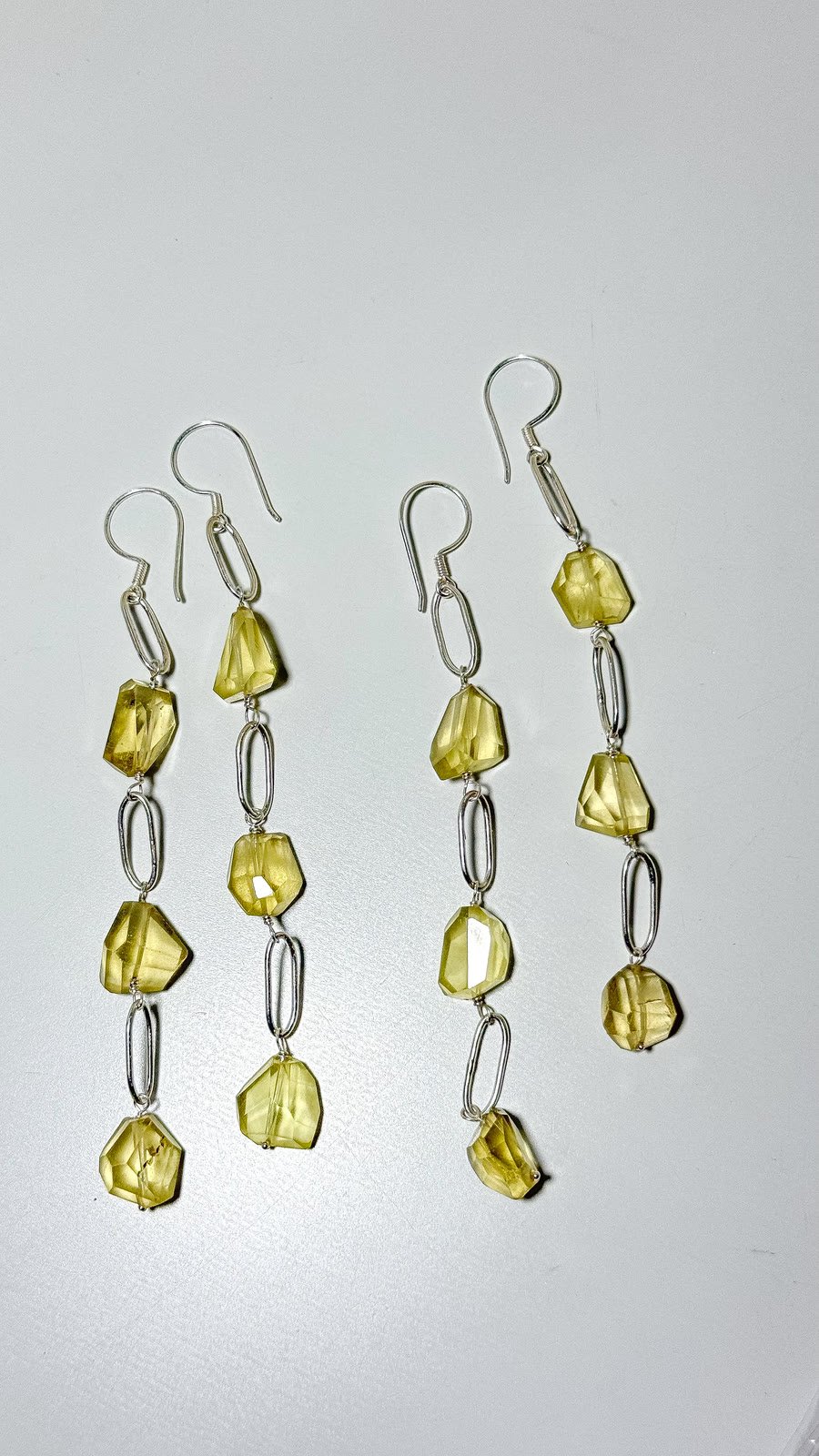 Lemon quartz drop earrings on fine silver chain